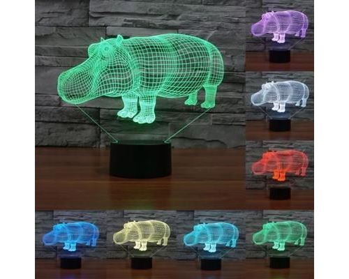 Lampe Décorative 3D Hippopotame Luminaire LED 7 Couleurs Tactile Abs - YONIS