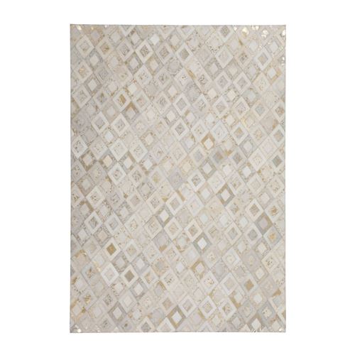 Paris Prix Beige Tapis En Cuir Effet Métallique "Spark" Ivoire & Or 80 X 150 Cm