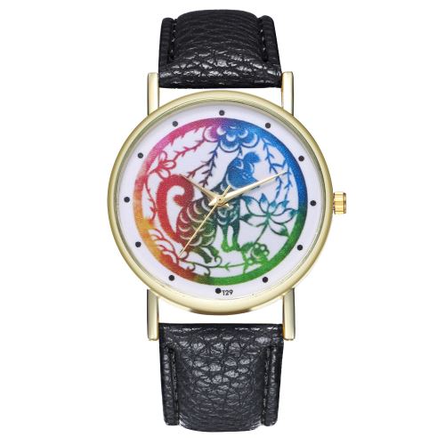 Montre pour femme 12 Zodiac Fashion Simple Montre pour femme avec bracelet en cuir Montre pour homme Montre à quartz T29-Anoir