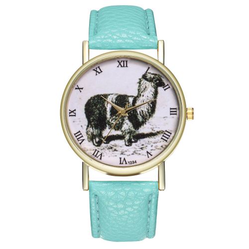 Montre de mode pour hommes à quartz avec bracelet en cuir d'alpaga classique pour femmesMenthe verte