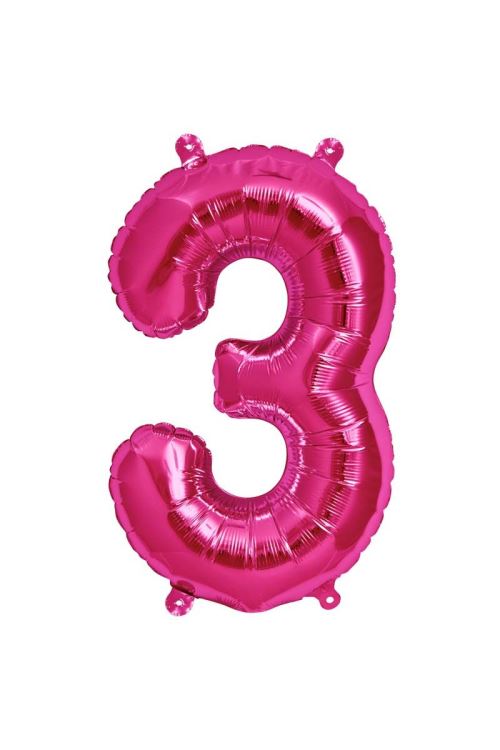 Ballon Aluminium Chiffre 3 Magenta 16 41 Cm - Magenta