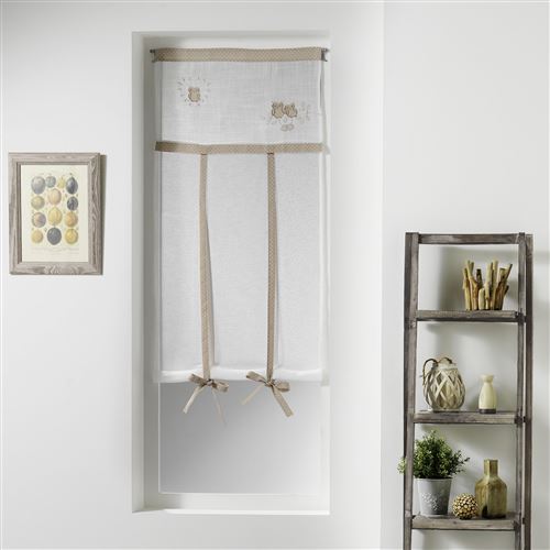 Store droit passe tringle 60 x 150 cm voile sable+top brode betty Naturel