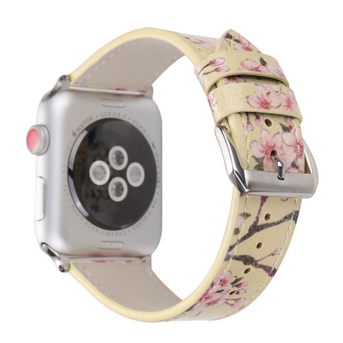  Bracelet de montre en cuir motif de fleurs pour Apple Watch Series 6/ SE/ 5/ 4 40mm - Jaune 