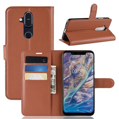 Etui en PU marron pour votre Nokia X7/7.1 Plus