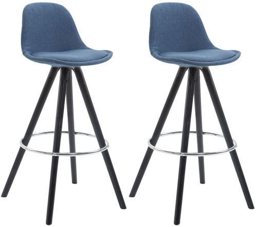 Lot de 2 Tabourets de Bar Franklin Tissu avec pieds ronds , Bois de chêne Noir/Bleu