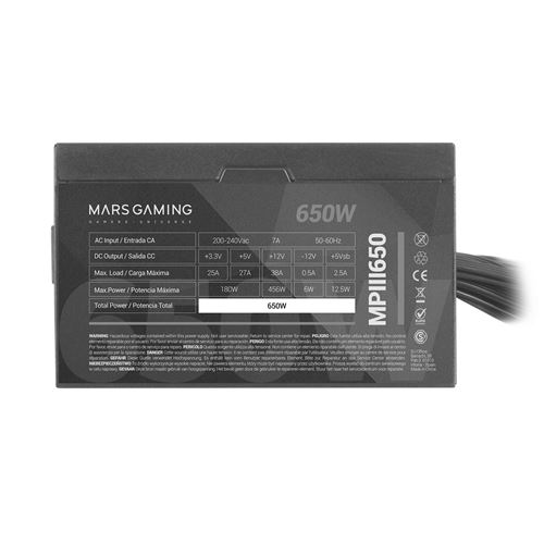 Alimentation PC 650W ATX Mars Gaming MPIII650 5 Ans Garantie 85%  D'efficacité Noir - Alimentation Interne - Achat & prix
