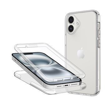 Coque pour Apple iPhone 16 Plus - housse etui silicone gel fine 360 integrale (avant et arriere) + verre trempe - TRANSPARENT - htdmobiles - 1