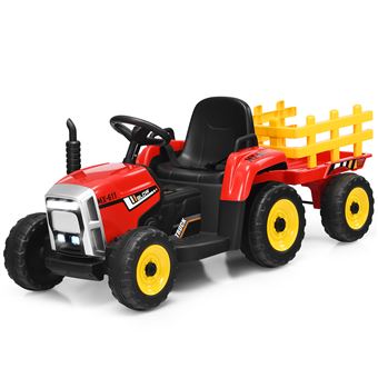 Véhicule électrique pour enfant Giantex tracteur avec remorque electrique  pour enfants, rouge, 12 V avec télécommande 2,4G avec LED, musique, audio  USB et bluetooth