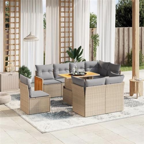 Non Communiqué Beige Vidaxl Salon De Jardin Avec Coussins 9 Pcs, Canapés De Terrasse, Ensemble De Meubles De Patio, Mobilier D'extérieur, 3274055