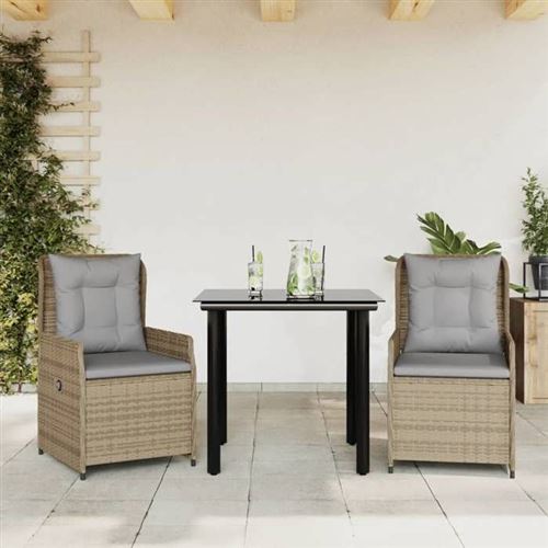 Vidaxl Beige Ensemble À Manger De Jardin Et Coussins 3 Pcs Poly Rotin 3262875 - Image 3
