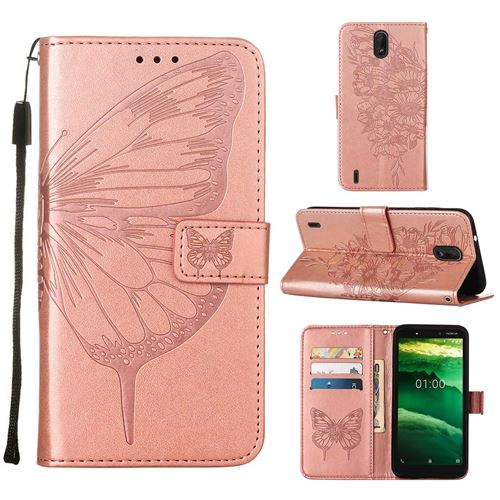 MPFRANCE Housse pour Nokia C1 2020 Or Rose [Papillon V3]