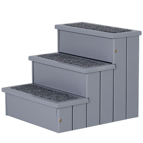 Escalier pour chien animaux rampe 3 marches revêtement tapis coffre interne rangement gris