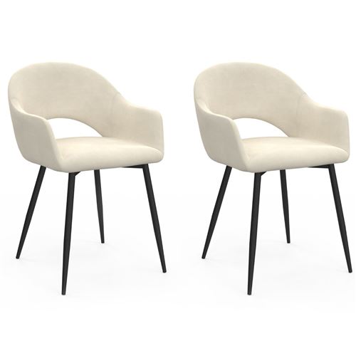 Lot de 2 chaises de salle à manger en velours crème