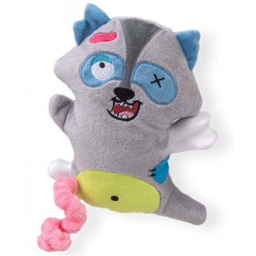 Peluche Scary raton laveur avec os 17.5 cm. jouet chien. - Vadigran - VA-17938