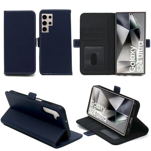 Housse bleue pour Samsung Galaxy S24 Ultra 5G Etui de protection Portefeuille à Rabat avec Porte Cartes XEPTIO