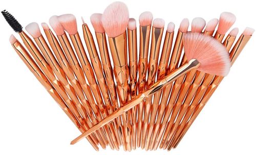 CHENYAO(HZ0006) ensemble de pinceaux 20pcs pour mélange de fond de teint poudre correcteur de blush surligneur ombres à paupières kit (Or Rose)