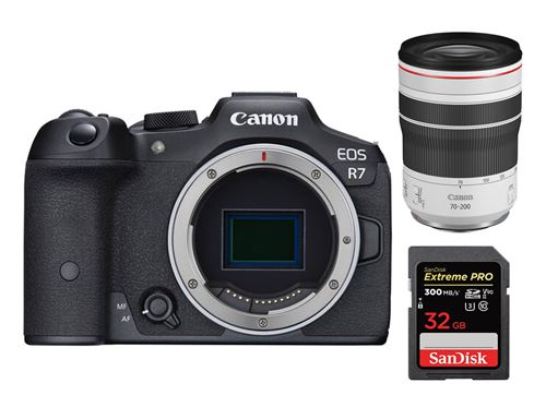 Boîtier Noir Canon EOS R7 RF 70-200mm F4 L IS USM + SanDisk 32GB Extreme PRO UHS-II SDXC 300 MB/s