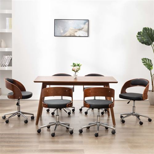 vidaXL Chaises pivotantes à dîner 6 pcs Noir Bois courbé et similicuir