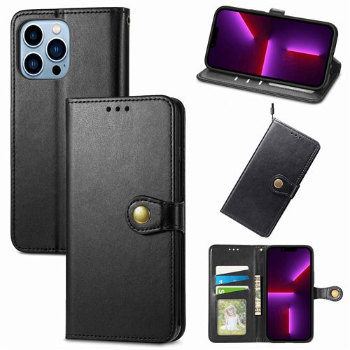MPFRANCE Housse pour iPhone 13 Pro Max Noir [Porte Carte, etui portefeuille, boucle]