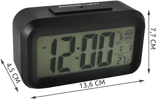 Réveil Digital Qumox Alarme Horloge Numérique Alarm Clock LCD noir avec  fonction Snooze, Rétro-éclairage vision de nuit lumière de Nuit, Température  - Radio-réveil - Achat & prix