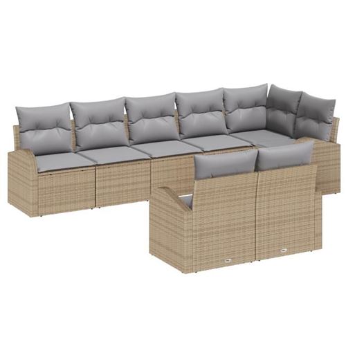 Non Communiqué Beige Ensemble De Canapé De Jardin 8 Pièces Avec Coussins Poly Rattan, Canapé De Jardin 2 Places Avec Rangement Et Coussins 3354759