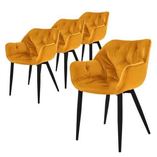 ML-Design Set 4 Chaises de Salle à Manger, Jaune Moutarde, Assise Rembourrée en Velours,