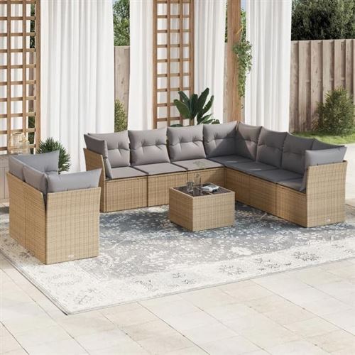 VIDAXL - Salon de jardin modulable - Rotin - Beige - 10 pièces - Image 2