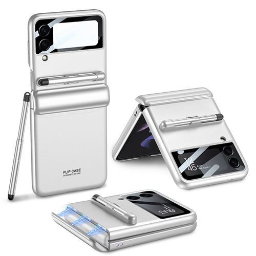 Coque pour Samsung Galaxy Z Flip 3 5G FONGWAN Charnière magnétique, avec stylo et protège-objectif - argent