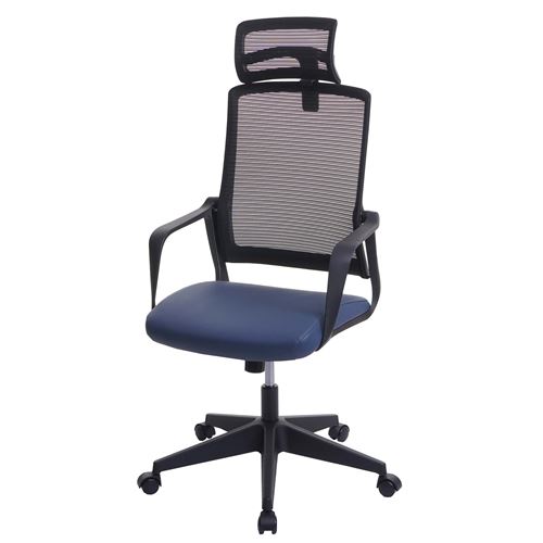 Chaise de bureau MENDLER HWC-J52 appui-tête ergonomique similicuir bleu-gris
