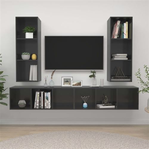 vidaXL Meubles TV muraux 4 pcs Gris brillant Bois d'ingénierie3079888