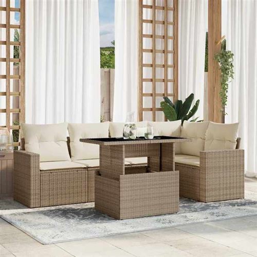 Vidaxl Beige Salon De Jardin Avec Coussins 6 Pcs - Résine Tressée - Image 2