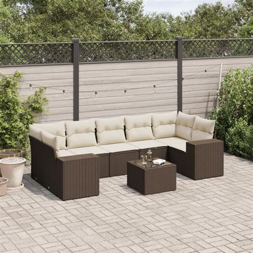 vidaXL Salon de Jardin avec Coussins 8 pcs, Canapés avec Dossier, Ensemble de Meubles, Mobilier de Terrasse Patio, Marron 3222342