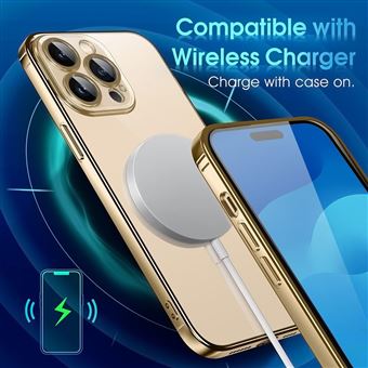 Coque Silicone pour iPhone 15 Pro Max avec Anneau Magnétique Protection  Transparente Contour Brillant Doré