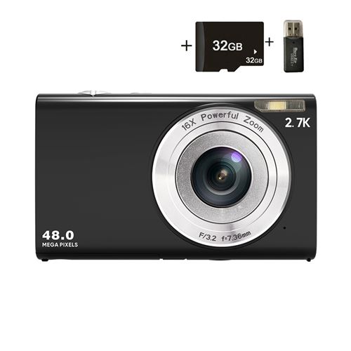 Appareil Photo Num&eacute;rique Compact 48MP - Vid&eacute;o HD 1080P + Carte 32GB + &Eacute;cran IPS 2.88"" - Noir