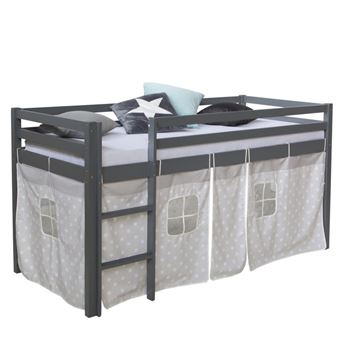 Lit mi-haut 90x200 cm Gris matelas - 1