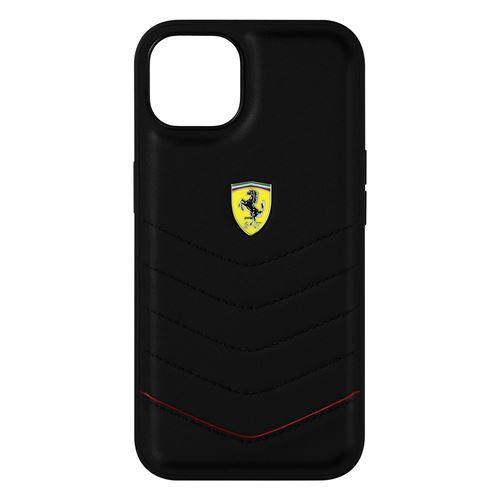 Coque Pour iPhone 13 marque Ferrari en cuir véritable avec logo Ferrari au dos Noir
