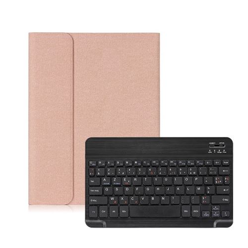 Étui HSMY en Tissu avec Clavier Français AZERTY Bluetooth pour iPad6 / Air2 2018 9.7 - Rose&Noir
