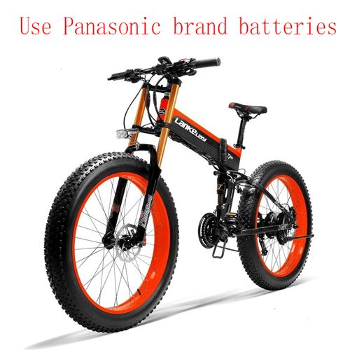 Vélo électrique LANKELEISI XT750Plus Noir rouge 26 pouces Spéciale gros pneu pliage e vélo 14.5A 1000W Max Charge 150Kg