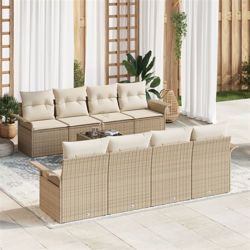 VIDAXL - Salon de jardin - Ensemble 9 pièces - Rotin synthétique - Beige - Image 2