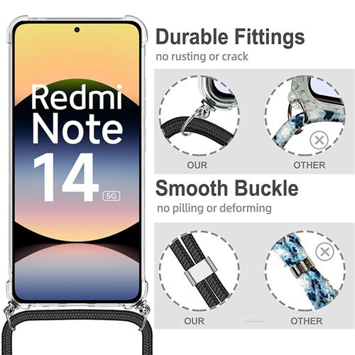 Étui Avec Cordon De Cou Pour Xiaomi Redmi Note 14 4G – Coque Silicone, Protection Caméra Coulissante – Noir, Léger