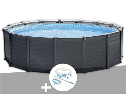 Kit piscine tubulaire Intex Graphite ronde 4,78 x 1,24 m + Kit d'entretien