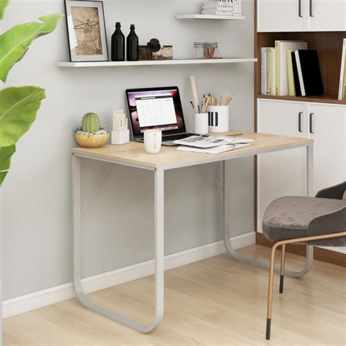 Vidaxl Blanc Bureau D'ordinateur Et Chêne 110X60x73 Cm Aggloméré30202 - Image 3