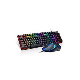 Usb filaire bureau de jeu ergonomique clavier souris arc-en-ciel coloré rétro-éclairage clavier souris souris combos ensemble - 1