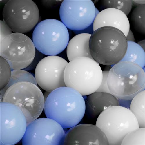 MONSIEUR BEBE Lot de 5 sacs de 100 balles de jeu ou de piscine 5,5 cm - Bleu, gris, blanc et transparent -
