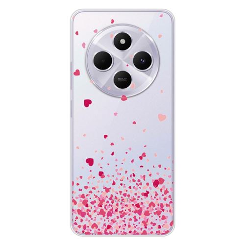 Coque en silicone imprimée compatible Xiaomi Redmi 14C 4G Confettis de Coeurs Rose