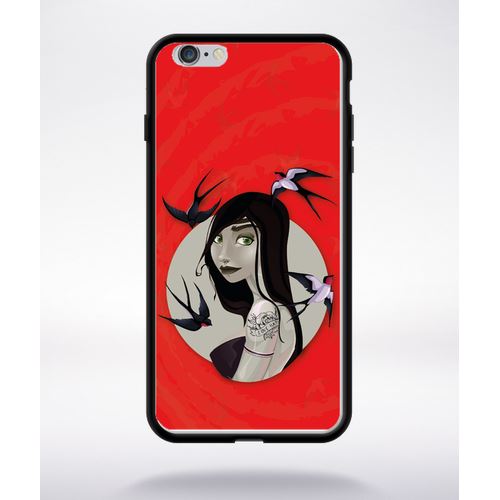Coque Illustration Fond Rouge Compatible Apple Iphone 6 Plus Bord Noir Silicone