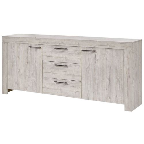 GALDRIC - Buffet 2 Portes 3 Tiroirs Effet Bois Grisé