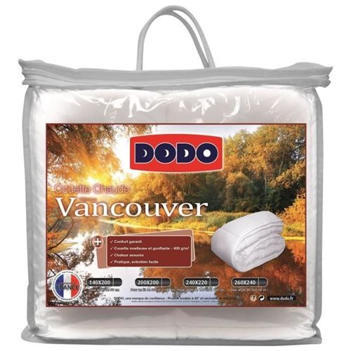 DODO Couette chaude 400gr/m² VANCOUVER 200x200 cm blanc