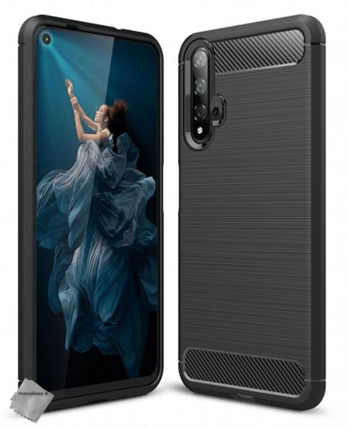 Housse etui coque silicone gel carbone pour Huawei Honor 20 Pro avec verre trempe - NOIR