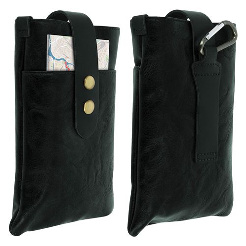 Avizar Étui Ceinture Téléphone Taille L Vertical 2x Compartiments Style Vintage Noir